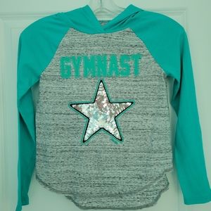 3/$20 Justice Gymnast Hooded shirt, size 8